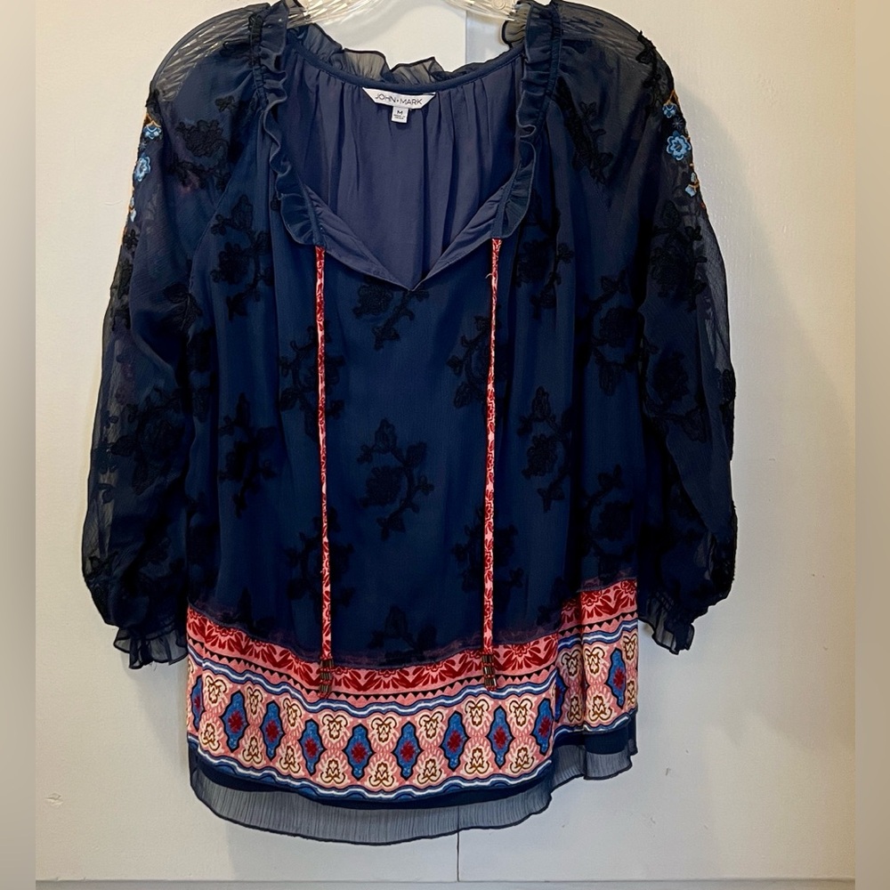 John Mark floral embroidered boho blouse
Size M